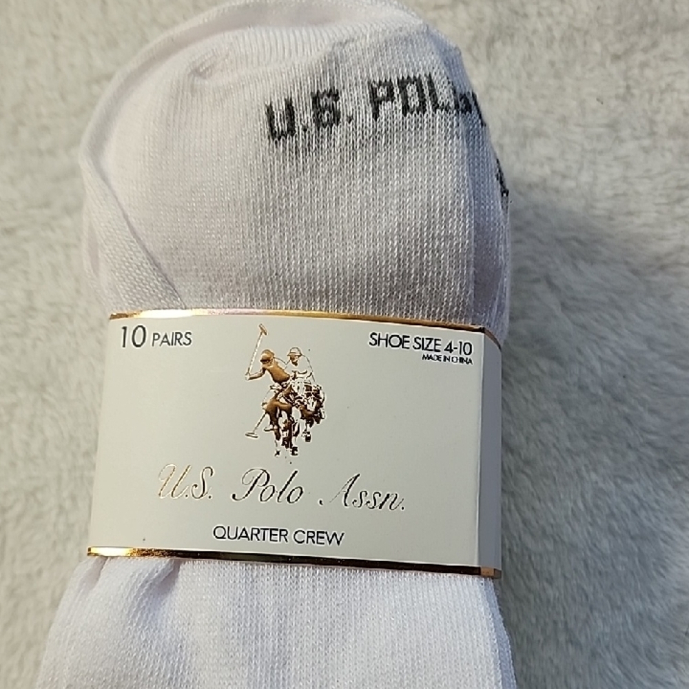 U.S. Polo Assn. Men's White Quarter Crew Socks - 10 Pairs